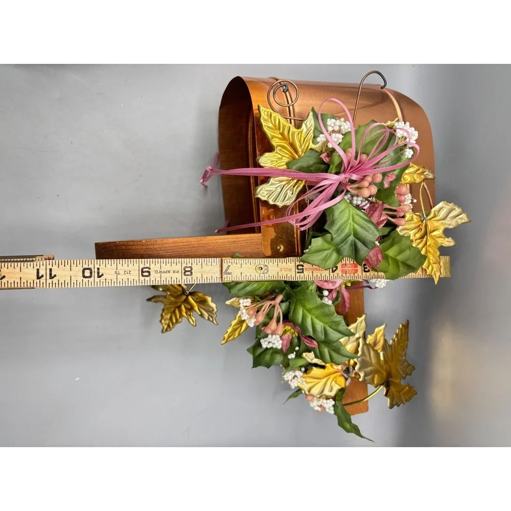 Vtg Home Interiors Rustic‎ Copper Mailbox Shelf Wall Decor Leaf Floral Accents